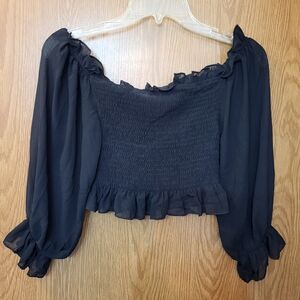 Black Ruffled Off-Shoulder Blouse